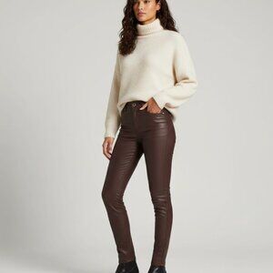 Massimo Dutti High-Rise Skinny Coated Jeans in Chocolate Brown - Size 6